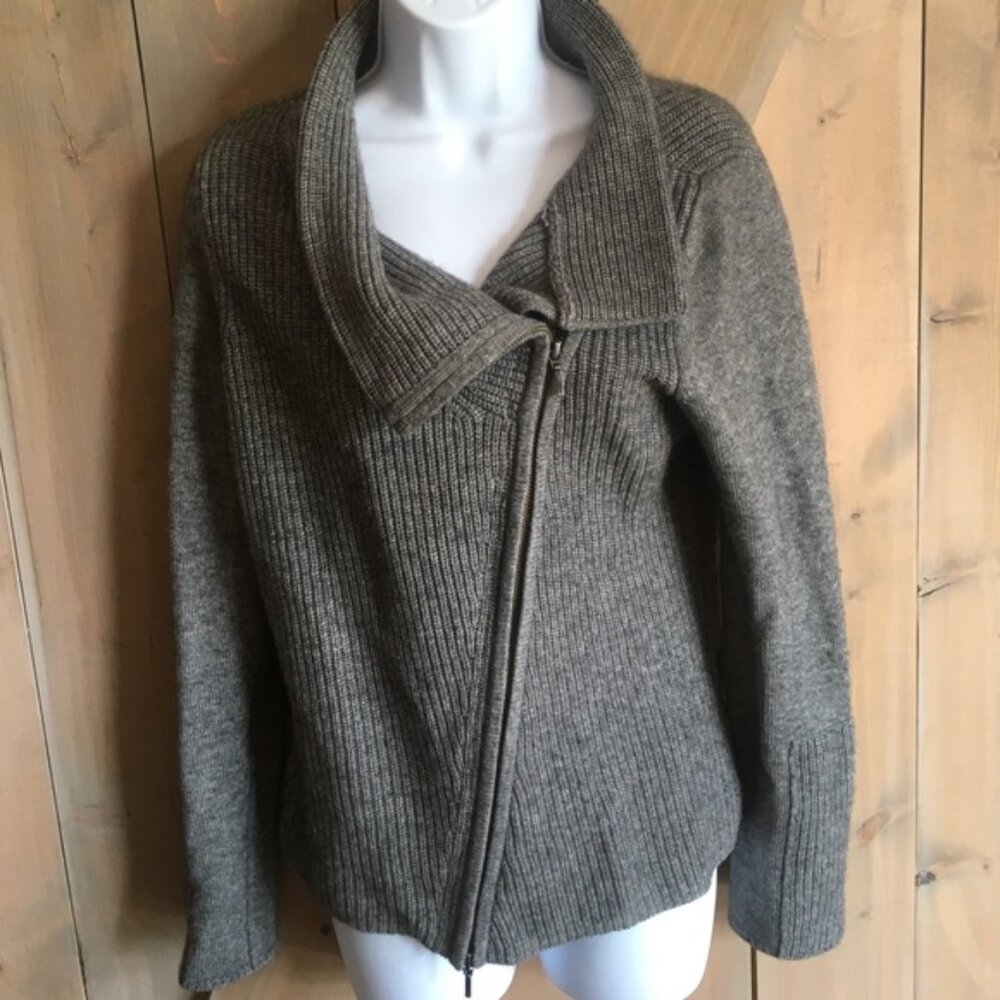 Kinross Cashmere Wool Blend zip cardigan cowl neck Gray Women's Size M